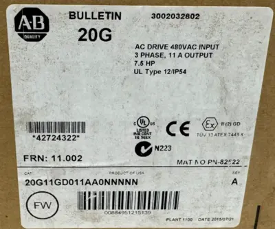 20G11GD011AA0NNNNN POWERFLEX 755 SER. A 7.5HP PRE-OWNED UNUSED SURPLUS
