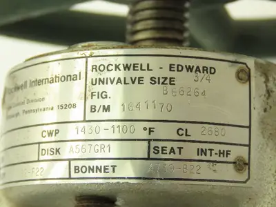 Rockwell Edward B66264 Univalve Y-Pattern Manual Globe Valve 3/4" Socket Weld