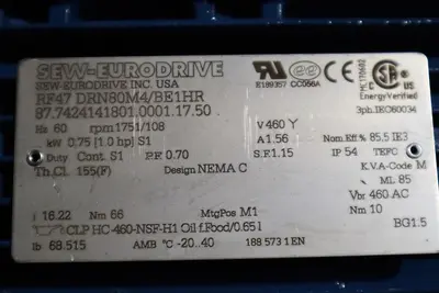NEW SEW EURODRIVE RF47 DRN80M4/BE1HR HELICAL GEAR MOTOR STOCK H817