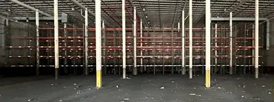 28" DEEP X 20' HIGH PALLET RACKING: CONSISTING OF 131 UPRIGHTS, 339 X 108" BEAMS, 508 X 54" BEAMS: STOCK #20779
