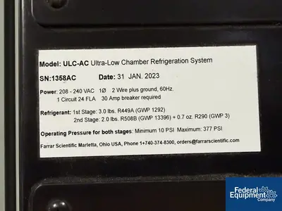 Trane Farrar Trane Technologies Ultra Low Storage Chamber, Model ULC 259