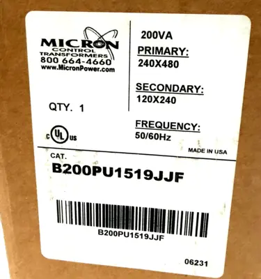 NEW MICRON CONTROL B200PU1519JJF TRANSFORMER 200VA 50/60HZ