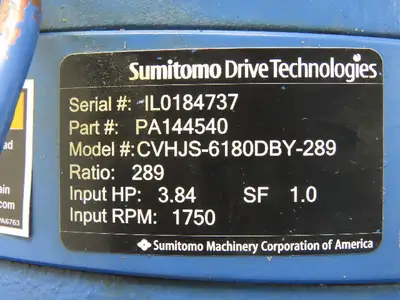Sumitomo CVHJS-6180DBY-289 289:1 Ratio 6 RPM Output 3.84Hp Inline Gear Reducer