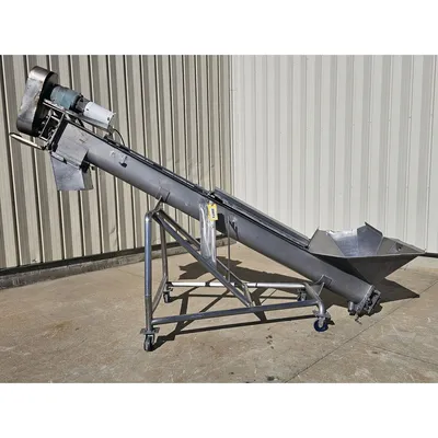 Used Stainless Steel Incline Screw Auger Conveyor 9" x 11'