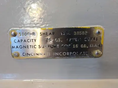 6' X 10 GA CINCINNATI MODEL 1006-R POWER SQUARING SHEAR: STOCK #10613