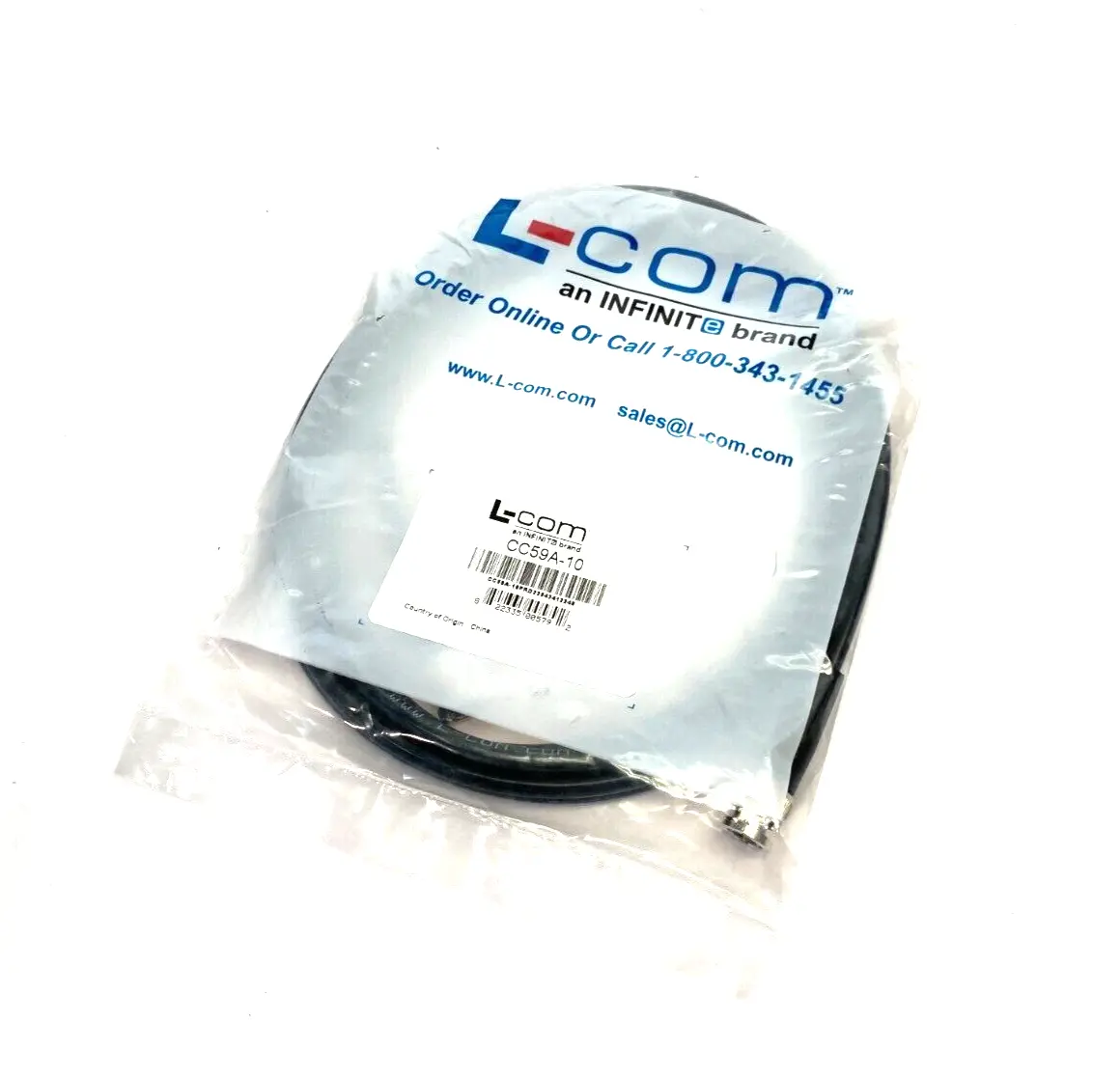 NEW L-COM COAXIAL CABLE BNC MALE/ MALE 10' LENGTH