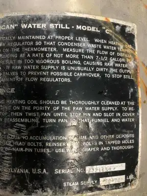 American Sterilizer Co. SS Water Still 7-1/2 GPH @ 160-180°F