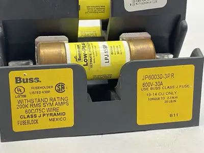 Used Bussmann Pyramid Fuse Block w/ LPJ-15SP Time Delay Fuses Fuse Accessories Michigan US | Maverick Industrial Sales #1401296