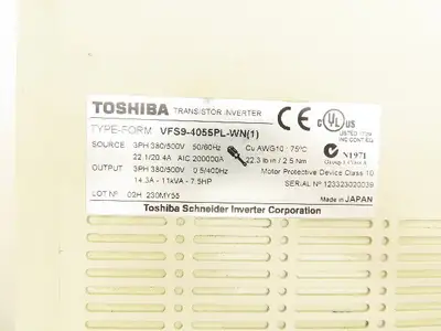 Toshiba VFS9-4055PL-WN(1) Transistor Inverter AC Drive 380/500V 14.3A 7.5HP 3PH