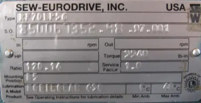 USED SEW EURODRIVE RF70LP56 REDUCER 120.14:1