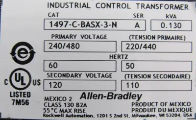 ALLEN BRADLEY 1497-C-BASX-3-N TRANSFORMER SER.A 1497CBASX3N NEW SURPLUS