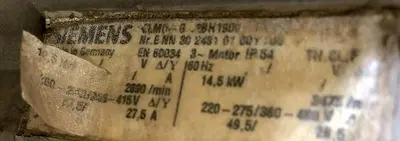 USED SIEMENS ELMO, G 2BH 1900, 20 HP REGENERATIVE STYLE VACUUM PUMP