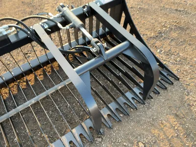 New JCT 84” Rock Bucket Grapple Skid Steer Attachment, Universal Quick Attach, Two Hydraulic Grapple...