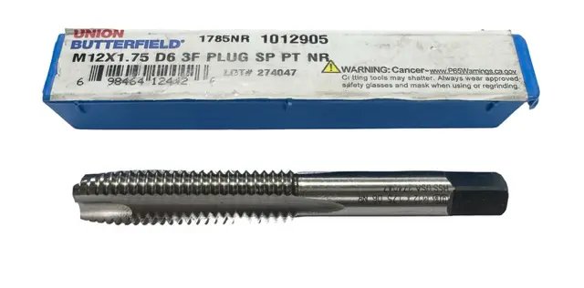 Union Butterfield M12 x 1.75mm Spiral Point Plug Tap D6 3 Flute USA Made