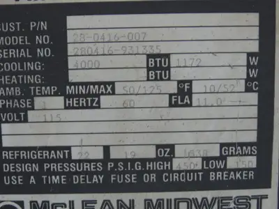 Mclean Midwest 28-0416-007 Electrical Enclosure Air Conditioner AC 4000 BTU 115V