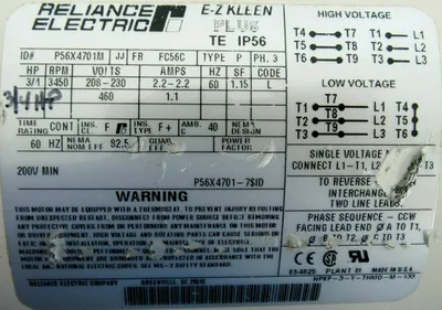 NEW RELIANCE ELECTRIC P56X4701M MOTOR 3/4HP 208-230/460V 3450RPM 2-1/4"x5/8"