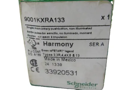 NEW SCHNEIDER ELECTRIC 9001KXRA133 SINGLE MOMENTARY PUSHBUTTON SERIES A