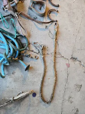Vintage Western Saddle and Tack Set including Saddle, Stirrups, Reins, and Rope