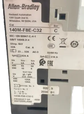 USED ALLEN BRADLEY 140M-F8E-C32 CIRCUIT BREAKER SER. C 140MF8EC32