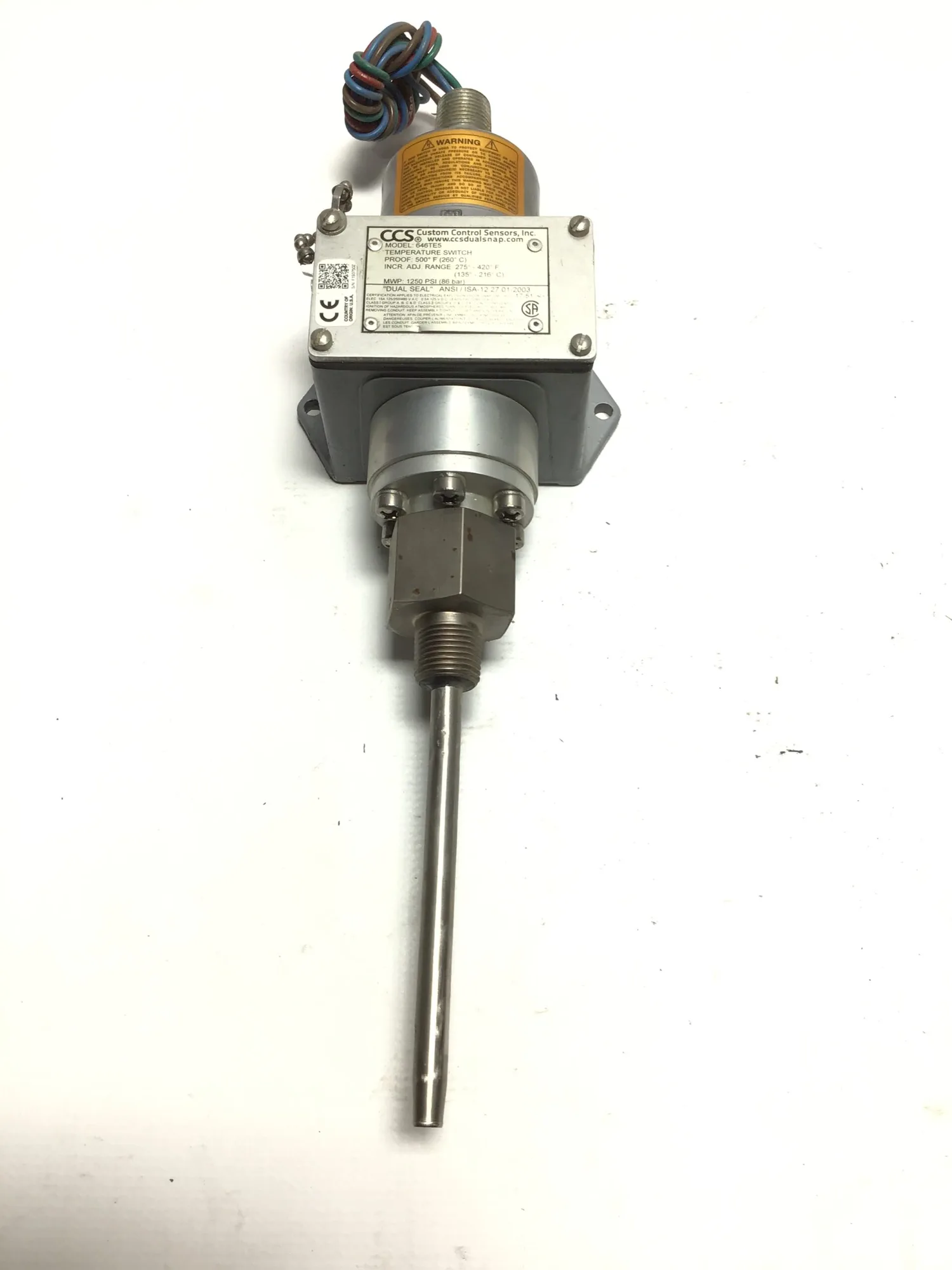 Custom Control Sensors 656TE5 Temperature Switch 1250PSI (86bar)