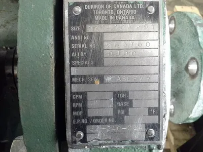 Durco pump size 2x1x10A/9.7, Alloy D100