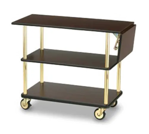 Forbes Industries Room Service Cart w/ (3) Shelves & (1) Drop Leaf - 39"L x 18"W x 31"H, Laminate/Brass (4541)