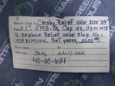 Crosby Valve & Gage Co. JMB-T A Relief Valve Size 3/4 X 1 Set 2600 psig New