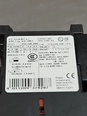 Siemens 3RT1017-2BB41 W/ 3RT1916-1EH00 Power Contactor Loc4C4