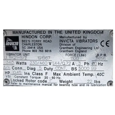 Used Bulk Bag Unloading Base with Invicta Vibrator