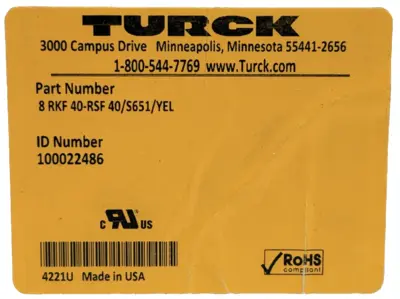 NEW TURCK 8 RKF 40-RSF 40/S651/YEL