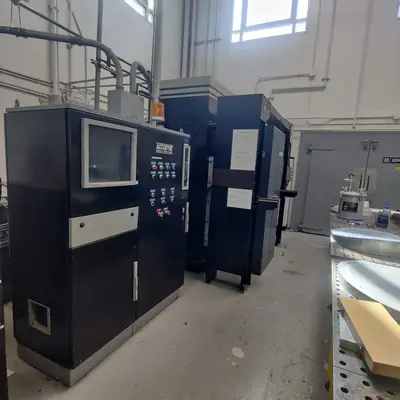 200 Ton, Accudyne, 36" x 72" hydraulic vacuum press, 750° heated plattens