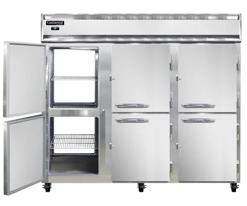 Continental 3RENSAPTHD 85 1/2" Three Section Pass Thru Refrigerator, (12) Left/right Hinge Solid Doors, Top Compressor, 115