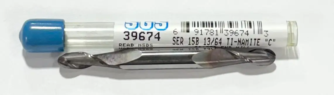 SGS 13/64" Carbide Ball Nose Double End Mill 2 Flute TiCN 1/4" Shank USA