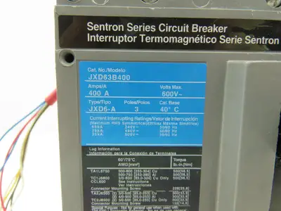 Siemens JXD63B400 Circuit Breaker 400A 3 Pole 3PH 600V Type JXD6-A Magnetic Adj