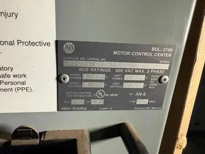 NEW ALLEN-BRADLEY MCC ENCLOSURE W/ 60HP POWERFLEX 755 DRIVE 20G1ANE063AN0NNNNN