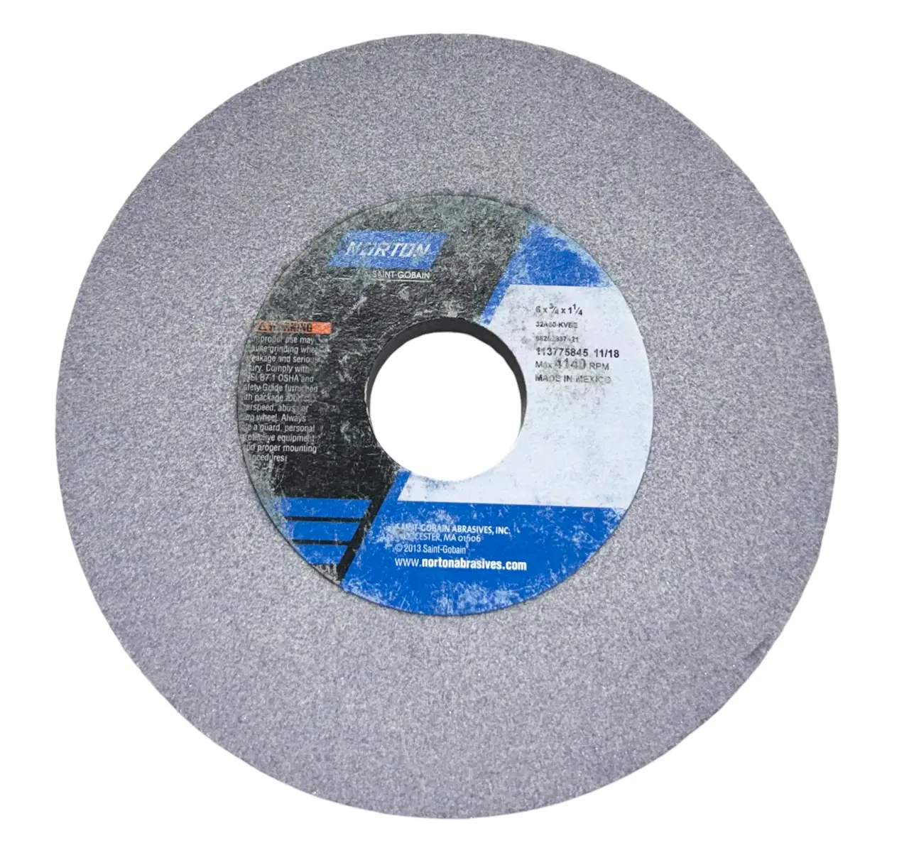 Norton 6" x 3/4" x 1-1/4" Toolroom Grinding Wheel 60 Grit Aluminum Oxide