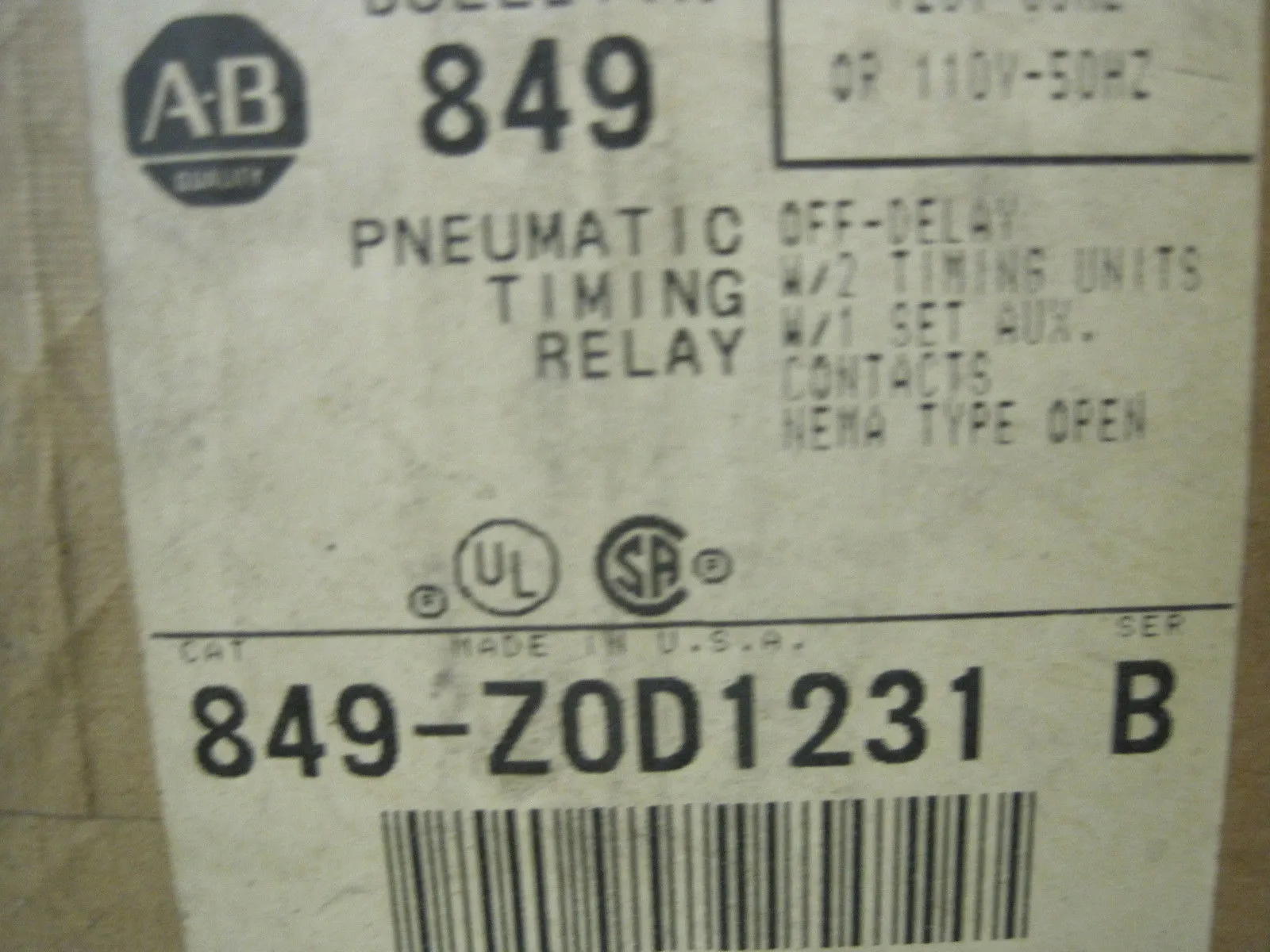 New Sealed Allen Bradley 849-ZOD1231 Pneumatic Timer 849ZOD1231