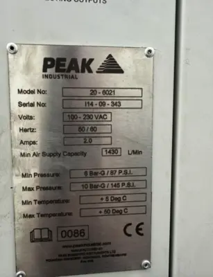 USED PEAK INDUSTRIAL 20-6021 NITROGEN GAS GENERATOR SYSTEM