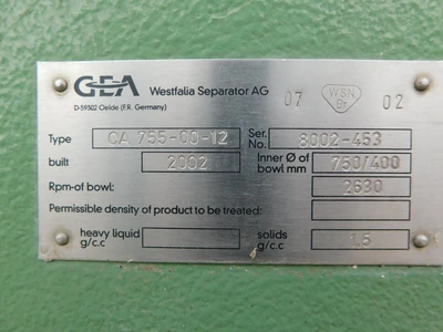 Used GEA CA755-00-12 Decanter Centrifuges Ohio US | Equipment Recovery Corp. #1331518