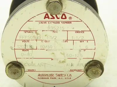 Asco 835215 Shutoff Valve 1-1/2"NPT 120VAC Main 0-40PSI Aux 50-125PSI