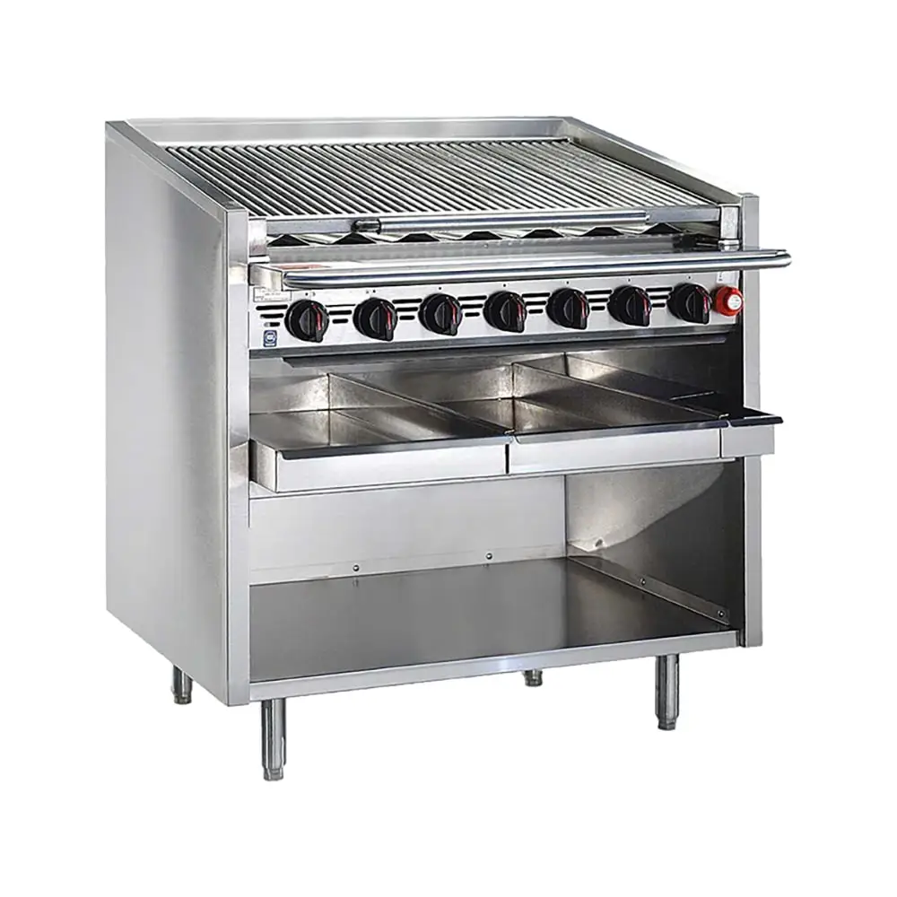 Bakers Pride F-72RS-R 72" Floor Model Gas Charbroiler W/ Cast Iron Radiants - (16) Burners, Natural Gas