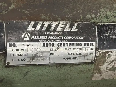 2,000 LBS X 12" LITTELL MODEL #20-12 DOUBLE END PULL OFF UNCOILER COIL REEL: STOCK #23713