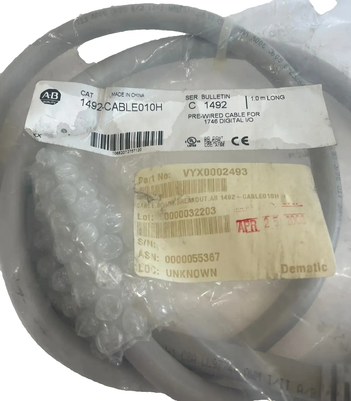 ALLEN BRADLEY 1492-CABLE010H CABLE ASSEMBLY SER.C 1492CABLE010H NEW, SURPLUS