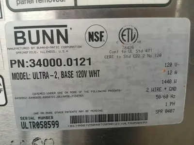 USED BUNN ULTRA-2, BASE 120V WHT