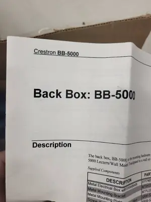 Crestron BB-5000 Back Box with Mounting Hardware and Documentation