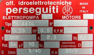 NEW PERSEGUITI PS/A41C PUMP 3400 RPM 208V PSA41C
