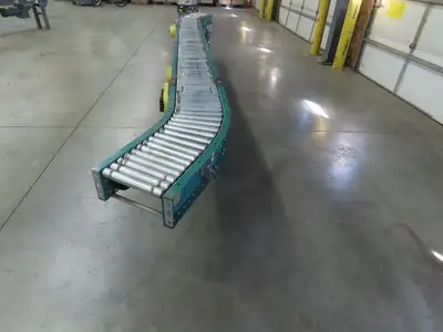 14' x 10" Live Roller Bed S-Curve Conveyor V-Belt Drive Adj Height *NO MOTOR*
