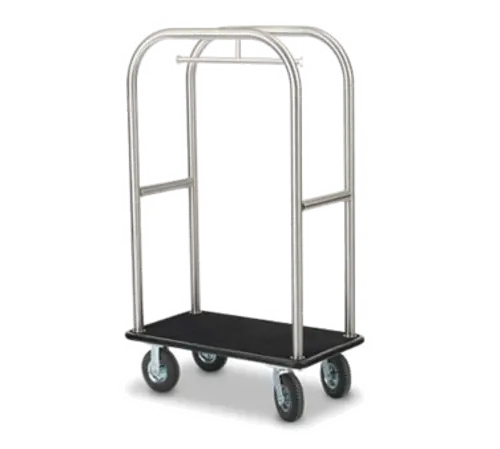 Forbes Industries Luggage Cart w/ (2) Push Bars & Carpeted Deck - 42 1/2"L x 24"W x 68"H, Brushed Steel (2512-SS)
