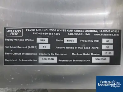 USED Fluid Air Fluid Air Fluid Bed Dryer, Model 0020, 316 S/S