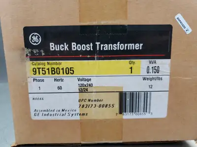 GE 9T51B0105 0.150kVA Phase 1 60Hz 120x240/12x24V Buck Boost Transformer. 4F-21
